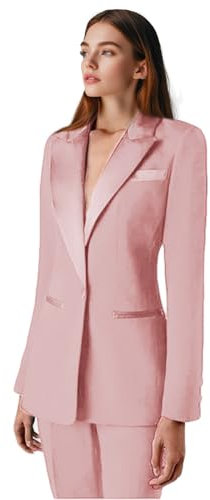 Completo da donna in due pezzi da ufficio, slim fit, blazer, pantaloni da lavoro, abbigliamento casual, abito da ballo, rosa chiaro, L