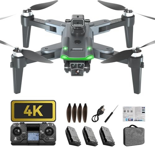 HYTOBP S166 Drone Profesional con Cámara 4K para Adultos Principiantes, Drone GPS con 3 Cámaras, Cuadricóptero RC con Motor Sin Escobillas, Transmisión WiFi 5G, Retorno Automático, Sígueme