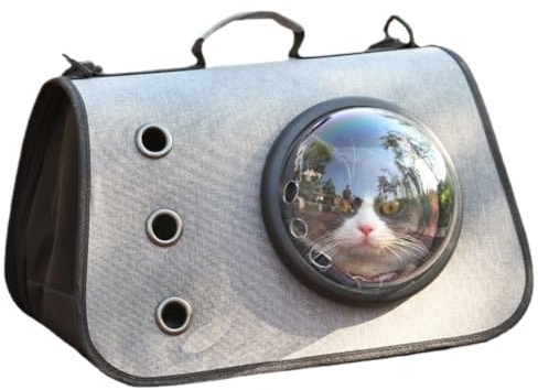 cat Bags Portable Folding Cat Bag Trendy Transparent Outdoor Portable Cat Backpack Three-Hole Breathable Linen Pet Bag Soft Side Travel Cat Bag(E)