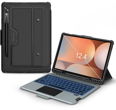 Nillkin for Samsung Galaxy Tab S9+ Plus Detachable Keyboard Case with 7 Backlit, Kickstand, Trackpad, S Pen Holder, for Samsung Tablet S10 Plus Keyboard Case, S9+ 5G Tablet Case 12.4''