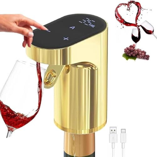 Electric Wine Decanter, Pourer,Whiskey Adjustable Quantity, Aerator Dispenser, Liquor Wine Pump, Birthday Gift for Men Women Mom Dad Brother Husband Funny Unique Gifts,Drink Dispenser Liquor (Gold)