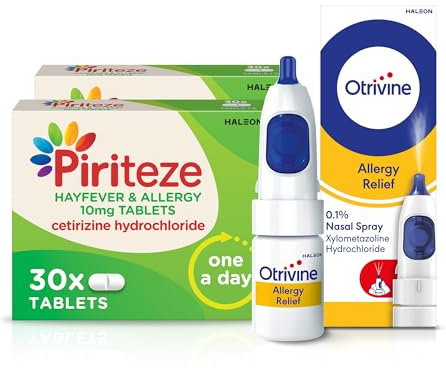 Piriteze Allergy Relief Antihistamine Tablets (60) & Otrivine Allergy Relief Nasal Spray Bundle - Hayfever Tablets with Cetirizine - Otrizine Nasal Spay - Allergy Tablet & Sinus Relief