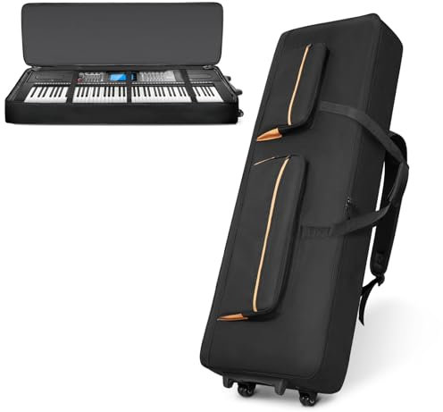 ORKELS 73/76 Key Keyboard Case with Wheels & Adjustable Shoulder Straps– Padded Rolling 76 Key Gig Bag with 4 Accessory Pockets, for Digital Piano, Synthesizer & Keyboard