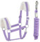 JA Horse Kunstfell Halfter Führstrick Set mit Panikhaken verstellbar Pferdehalfter Pferd Holzpferd Anbindestrick (Kunstfell Panikhaken Lavender, Pony)