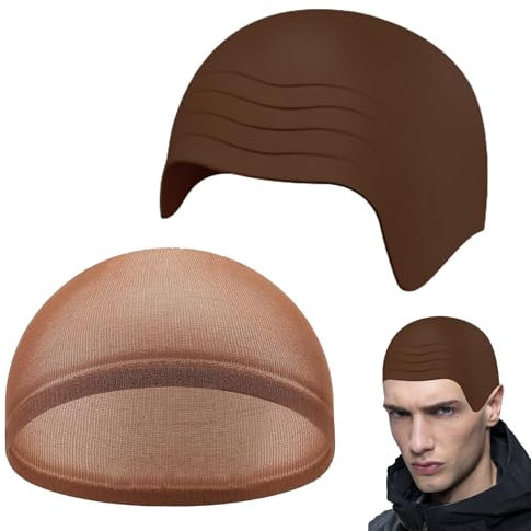 2 Stück Glatzenkappe,Glatze Latex Bald Cap,für Erwachsene Kinder Maskeraden-Rollenspiele Halloween Kostümzubehör Perückenhaube Rollenspiel Requisiten Cosplay Abend Zubehör Braun