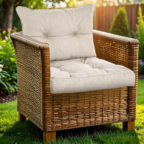 SLIPIO Outdoor Kissen für Gartenmöbel | Wetterfest Sitzkissen 50x50 cm & Rückenkissen 50x40 cm Polster Set für Gartenstühle | Hoch FÜLLPRO+ Füllung | Lounge Auflagen Stuhl, Gartenbank | Beige