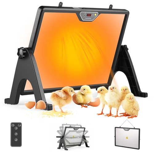 Wärmeplatte Küken mit Thermostat, 180W Doppelseitige Heizplatte Küken, 30–75°C Hühnerstall Heizung mit Fernbedienung & Beleuchtung, 360° Drehbar Kükenwärmer für Hühner, Geflügel, Kaninchen