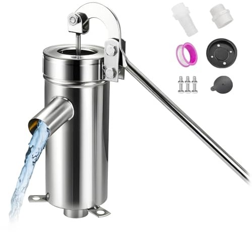 Set di pompa manuale per acqua da giardino, pompa a mano in acciaio inox, pompa a mano con leva da giardino, pompa per acqua a mano per 10 m di profondità dell'acqua per casa, giardino, cortile