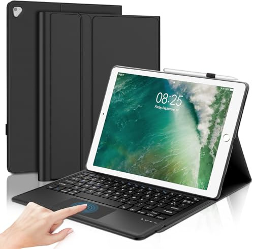 IVEOPPE Coque Clavier pour iPad Pro 12.9 12,9 2017/2025 (2e, 1e génération), Étui Keyboard avec Pavé Tactile, Bluetooth Magnétique Clavier (AZERTY, Français), Noir