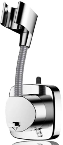 1-Piece Shower Head Holder with Suction Cup, 360° Flexible Bracket, Silver | Chrome-plated ABS; removable no-drill installation on smooth tile or glass; bendable arm adjusts height and spray angle