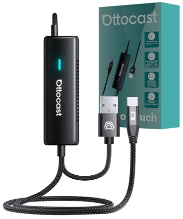 Ottocast Mirror Touch 2025, Wireless CarPlay Adapter Plug & Play with Touch Control & Bidirectional Mirroring – Support Netflix, TikTok, YouTube – For Vehicles from 2016 with Wired CarPlay