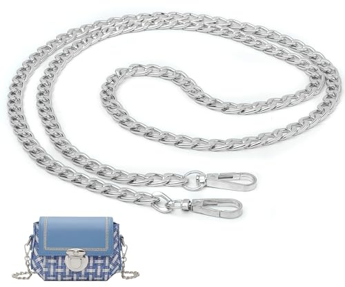 PetGlimmer 1 Stück Trageriemen Kette, 120cm Metallkette Schulterriemen | Silber Schulterriemen, Ersatz Wallet Chain, Metalltaschen Aluminiumkett mit Schnallen, für DIY Schulter Crossbody, Tasche