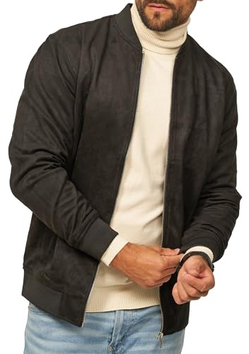behype. Herren Blouson-Jacke als Weiche Übergangsjacke - Dünne Bomberjacke mit Baseball Stehkragen in Leder-Optik für Männer - Men's Jacket