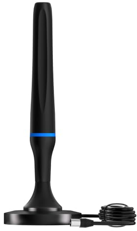 Indoor TV Aerial for Freeview, Magnetic Base, 360° Reception, VHF/UHF/DAB | Digital TV antenna with signal booster, 50+ mile range and DAB support for compatible Smart TVs and older televisions