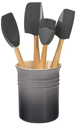 LE CREUSET Silicone Craft Series Ensemble d'ustensiles avec Pot en grès, 5 pièces, huître