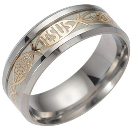 PAURO Herren Edelstahl Vintage Jesus Kreuz Glühen Im Dunklen Ring Leuchtende Band Gold Größe 70