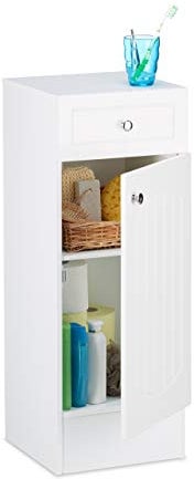 Relaxdays Badschrank, HxBxT: 80 x 30,5 x 30,5 cm, Badezimmerschrank mit Schublade & verstellbarer Ablage, MDF, weiß