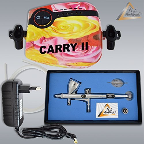AirBrush KOMPRESSOR SET CARRY II Airbrushfarben UNIVERSAL AIRBRUSHPISTOLE DOUBLE ACTION, OPTIMALES Airbrush-Kit für alle Anfänger zum Kennenlernen der Techniken (Profi-AirBrush Carry 2 rosa)