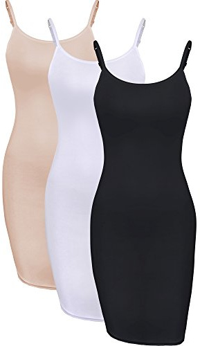 WILLBOND 3 Pieces Women's Basic Cami Long Tanks Dress Spaghetti Strap Slips for Under Dresses, Long Camisoles for Layering(Medium,Multicolor 2)