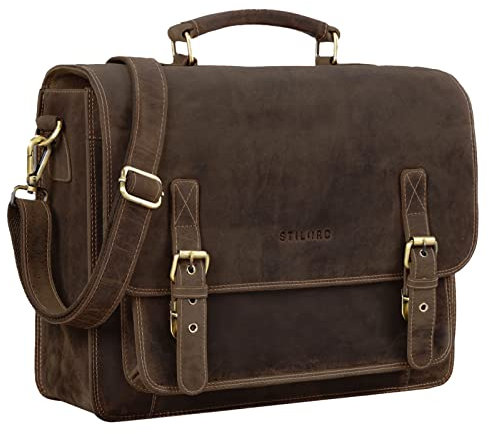 STILORD 'James' Leder Business Aktentasche für Herren Damen Vintage Umhängetasche mit 14 Zoll Laptop Fach große Ledertasche für Lehrer Büro und Arbeit, Farbe:mittel - braun