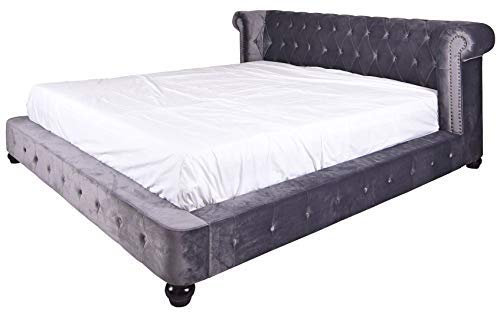 Königliches Bett XXL Ehebett Chesterfield Doppelbett Chateau Samtbett Holz Grau 180x200cm fha027 Palazzo Exklusiv