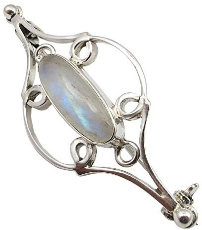 SilverStarJewel 925 Solid Silber Regenbogen Mondstein Brosche 5,1 cm Herren Edelsteinschmuck