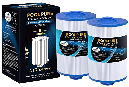 POOLPURE Spa Filter replacement for Pleatco PWW50P3(1 1/2 Coarse Thread), Unicel 6CH-940, 817-0050, Filbur FC-0359, 25252, 03FIL1400, Waterway Front Access Skimmer, Screw in SAE Thread Filter, 2 Pack