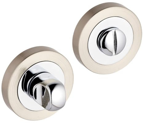 Designer Levers - Bathroom Toilet WC Door -Thumbturn Twist & Release Lock - Dual Finish Polished and Brushed Nickel - Screw On Rose - Set