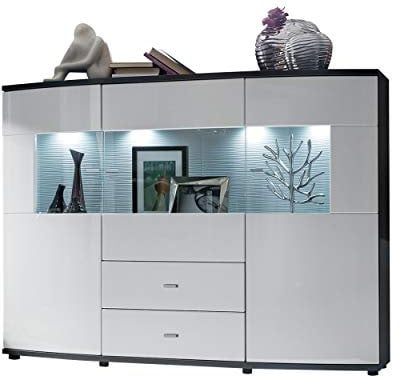 GATEONA 081 Highboard - Modern - Front: MDF Hochglanz - Farbe: Weiss/Grau - Wohnzimmerschrank - B/H/T: 160 x 117 x 41,6