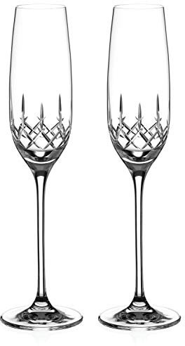 DIAMANTE Champagne Flutes Prosecco Glasses Pair with ‘Classic’ Collection Hand Cut Design - Set of 2 Crystal Glasses