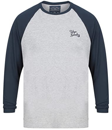 Tokyo Laundry Men's Cotton Jersey Baseball Raglan Long Sleeve T-Shirt Top - Sky Captain Navy/Light Grey Marl - L