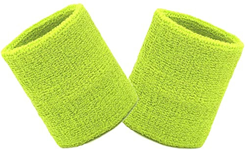 Schweißbänder Sport Wristbands 2 Pack, Sport Schweißband Armband Weiche verdickte Baumwolle, für Fußball Basketball Tennis Gymnastik (Grün)