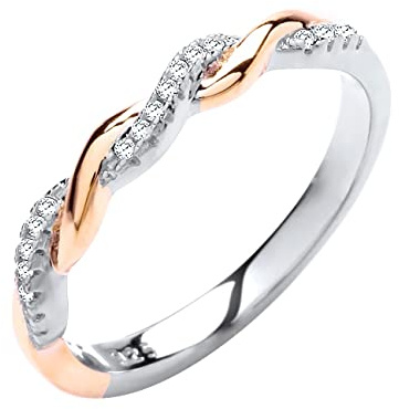 Sterling Silver & Rose Gold 0.10ct Diamond Eternity Ring - Size J-V