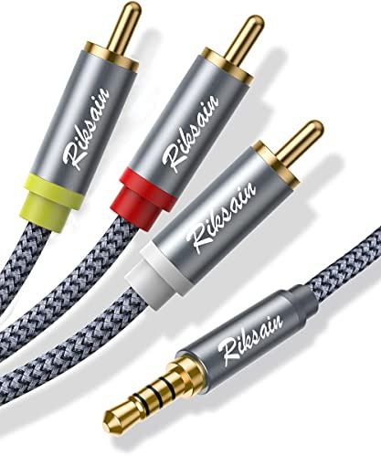 RIKSOIN 3.5mm to RCA Cable Audio Video Cables, 3.3FT/1M 3.5mm 1/8” TRRS to 3-Male RCA Adapter Stereo AUX Cord AV Cable for Camcorders, Handycam, MP3, Tablet, Speaker, Home Theater, DVD Player & More