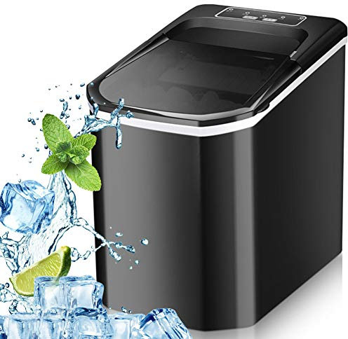 Mini Crushed Ice Cube Maker Machine for Countertop, Makes 33 lbs Ice in 24 hrs-Ice Cubes Ready in 8 Mins, Compact & Lightweight Ice Maker for Camping, BBQ Parties, Traveling,Black (Black)