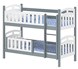 WNM Group Kinderbett mit Rausfallschutz Suzie - aus Massivholz - Hochbett für Mädchen und Jungen - Absturzsicherung Hochbett - Kinderhochbetten 180x90 cm - Grau