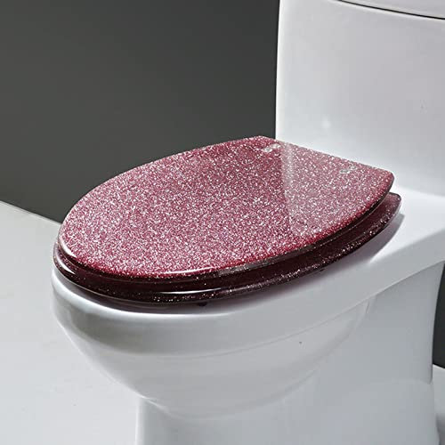 WC Sitz Glitzer Toilettensitz Aus Kunstharz, Toilettendeckel Mit Absenkautomatik, Universal Toilettensitz 42 X 36 Cm, Einfache Montage WC Deckel Klobrille,Rosa