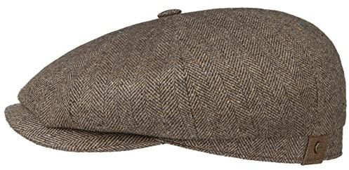Stetson Hatteras Seide Schirmmütze Damen/Herren - Ballonmütze aus Seide - Flatcap mit Sonnenschutz UV 40+ - Schiebermütze mit Fischgratmuster - Schirmmütze Sommer/Winter braun-beige 58 cm