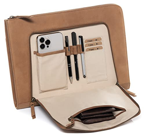 SID & VAIN Laptop case Cover Chelsea Medium ebook Sleeve Real Leather 15,4 Laptop Portfolio Leather Bag Women Men Unisex Brown