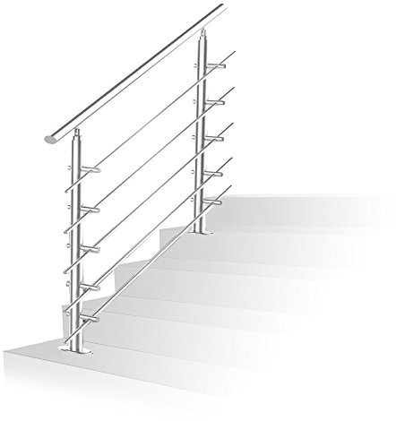 Jopassy Pasamanos de acero inoxidable de 160 cm, para interior y exterior, barandilla con 5 postes, para escaleras, balcones