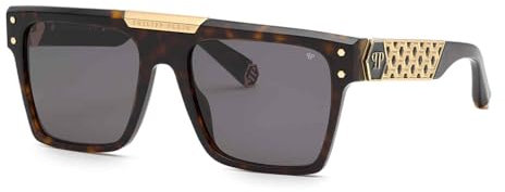 Philipp Plein Unisex SPP080 Sunglasses, Shiny Dark Havana, 55