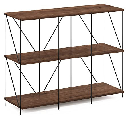 Furinno Besi - Estante Industrial Multiusos de 3 x 2 Pulgadas, con Marco de Metal, Color Nogal