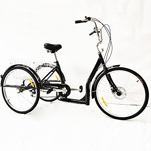 Lightakai Dreirad für Erwachsene, 26 Zoll 6-Gang 3 Räder Erwachsenendreirad Dreirädriges Cruiser-Fahrrad mit Einkaufskorb für Reisen, Radfahren und Einkaufen, Montage Nötig (Schwarz)