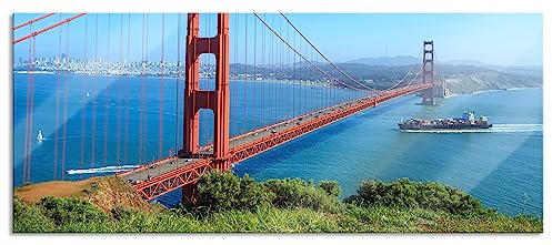 Pixxprint Glasbild Panorama, Wandbild aus Echtglas, Golden Gate Bridge, 100x40 cm, inkl. Aufhängung und Abstandshalter