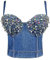 Ypser Denim-Korsett-Top, Push-Up-Bustier, bauchfreies Top, Korsett-Top, BH, Jeans-Top, Blau-silberne Nieten, X-Small-Small