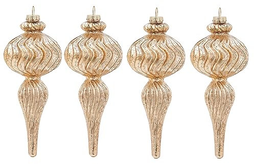 Osfvn Christmas Ornaments Mercury Glass Finial 4pcs 7.5 Inches Champagne Gold Large Hanging Ball Christmas Tree Decorations