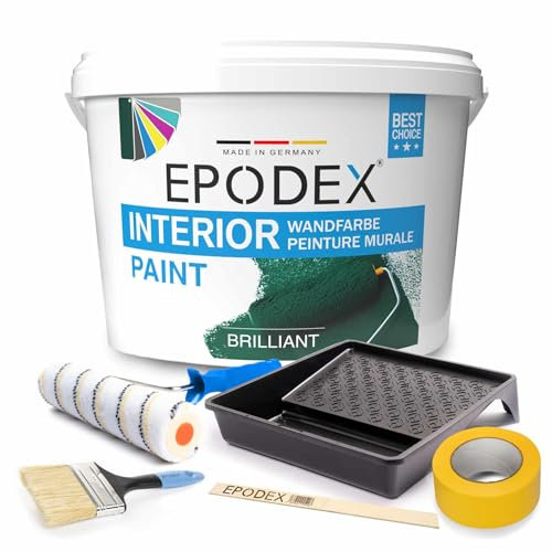 EPODEX® Peinture intérieure | Peinture murale pour intérieur | + kit d'accessoires | 45 couleurs blanc polaire multicolore | Sans éclaboussures et sans odeur | Haute opacité 3 à 53 kg