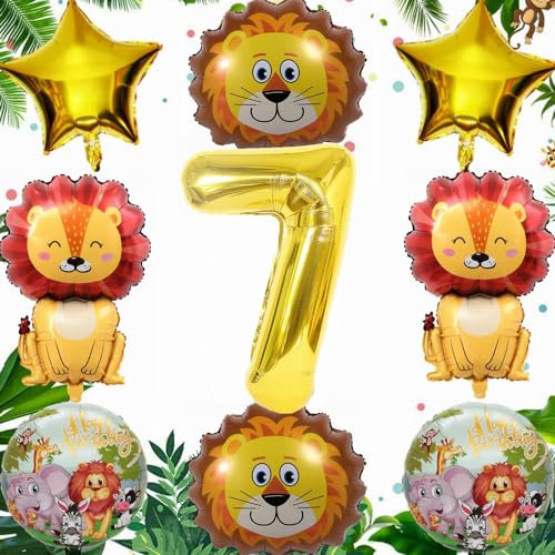 Yunchu Online 7.Geburtstag Dschungel Dekoration Löwe Luftballon Set 7 Geburtstag Junge Mädchen Dschungel Tiere Folienballons Luftballons 7. Geburtstag 7 Jahr Dschungel Geburtstag Dekoration