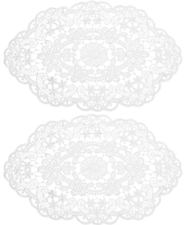 sourcing map 2 Stück Retro Spitzen Tischset Spitzendeckchen 30x45 cm Weiß | Oval Bestickte Tischsets Französische Häkeldeckchen Untersetzer Tassenmatte, Für Zuhause Hochzeit