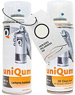 UniQum Autolack + Klarlack 2K Spraydose fürs Auto für MERCEDES POLARWEISS 149 Autolack Reparatur 2 x 400 ml